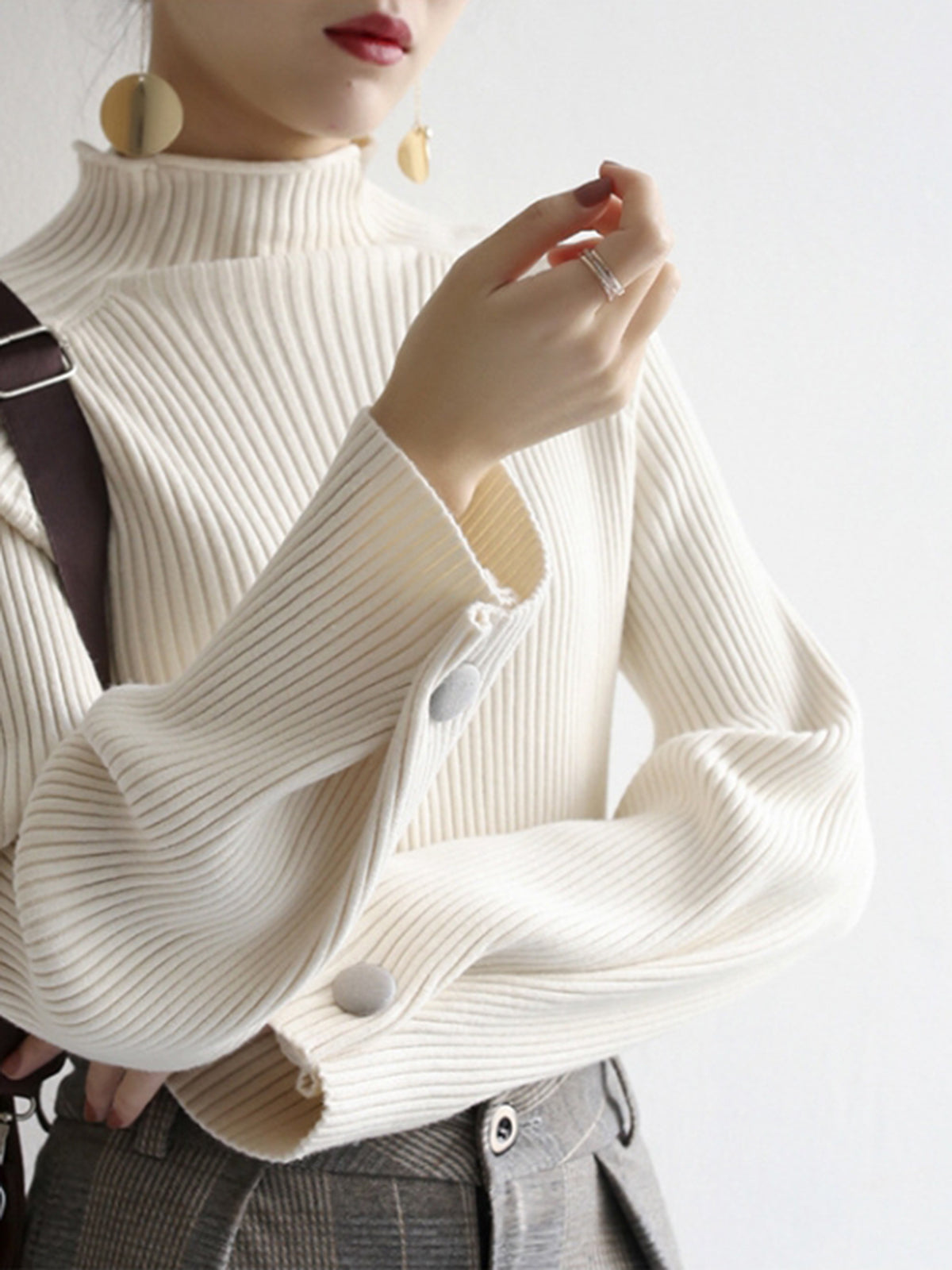 Women's Ribbed Turtleneck Sweater – Fitted High Neck Long Sleeve Pullover