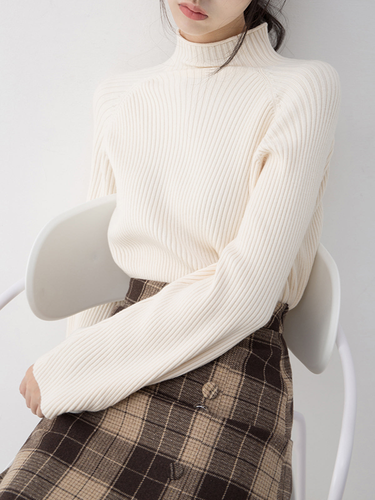 Women's Ribbed Turtleneck Sweater – Fitted High Neck Long Sleeve Pullover