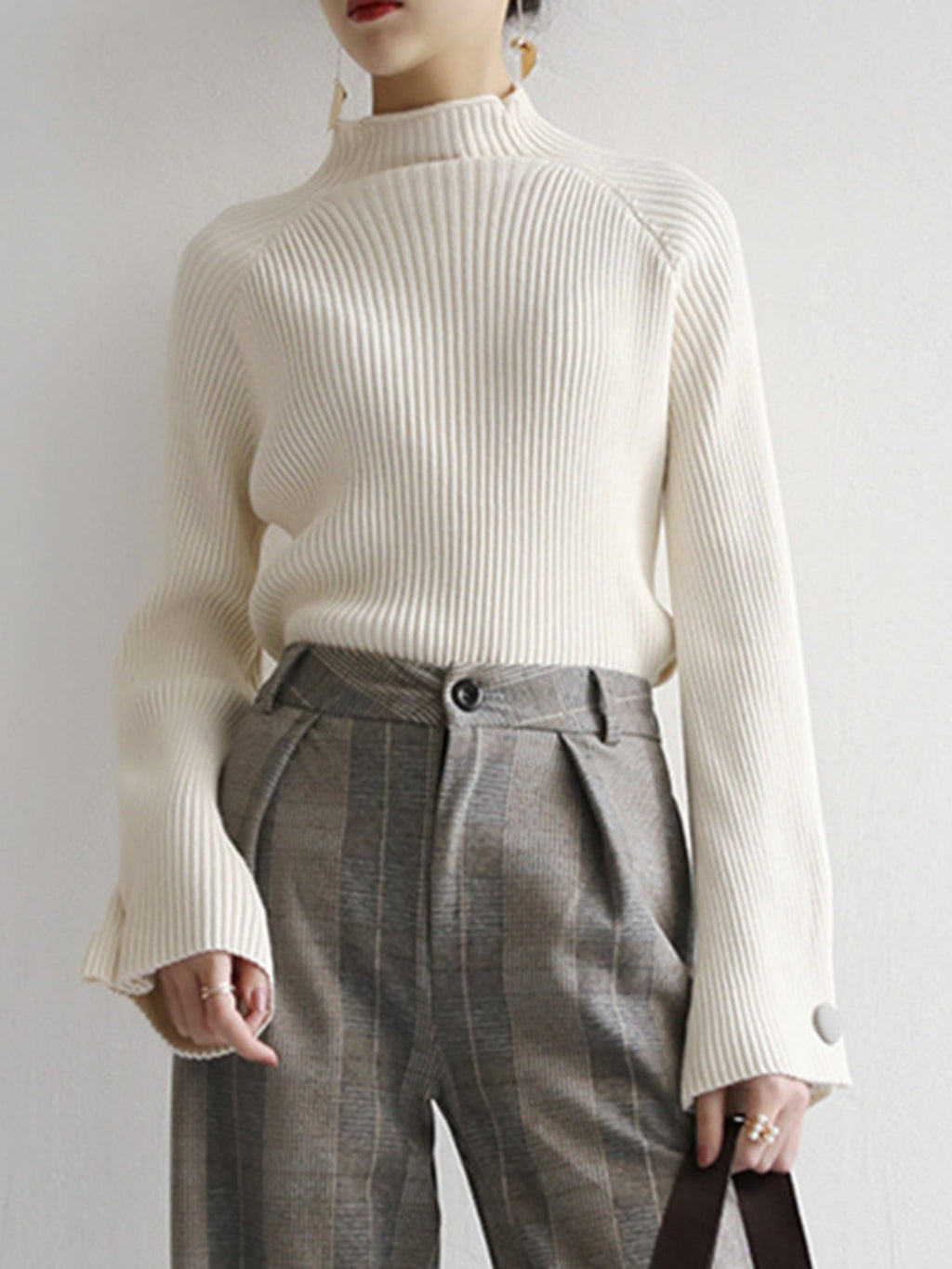 Women's Ribbed Turtleneck Sweater – Fitted High Neck Long Sleeve Pullover