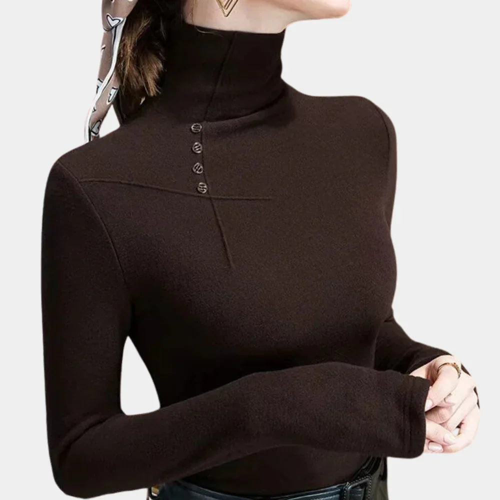 Women's Button High Neck Top – Mocha Long Sleeve Statement Top