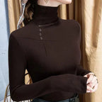 Women's Button High Neck Top – Mocha Long Sleeve Statement Top