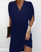Women's V-Neck Wrap Dress – Short Sleeve Flowy Summer Dress