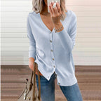 Women's V-Neck Button Cardigan – Ribbed Long Sleeve Knit Cardigan