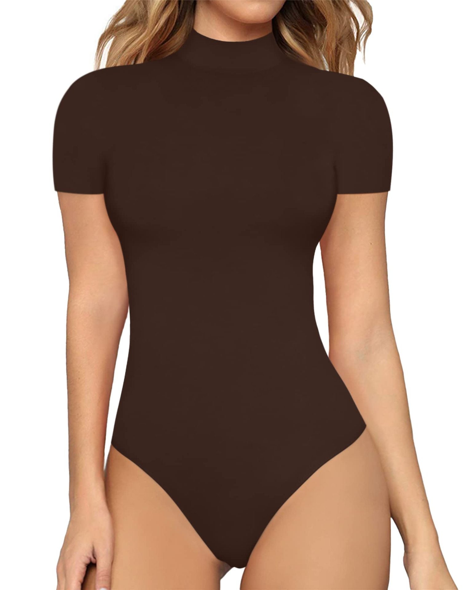 Women's Mock Neck Bodysuit – Fitted Short Sleeve Bodysuit