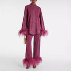 Women's Stand Collar Pants Set – Long Sleeve Top & Matching Trousers