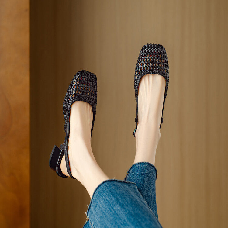 Women's Block Heel Slingback Sandals – Braided Dress Sandals