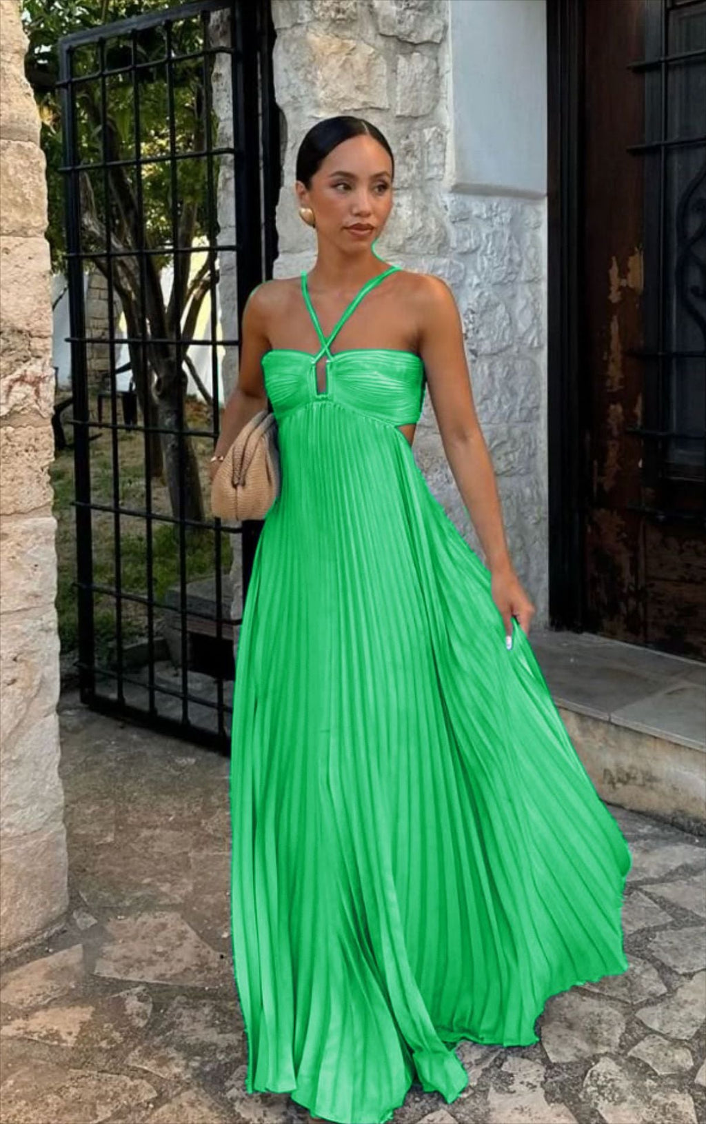 Women's Pleated Off-Shoulder Dress – Adjustable Strap Formal Dress