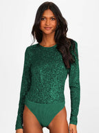 Women's Sequin Bodysuit – Sparkle Long Sleeve Party Bodysuit