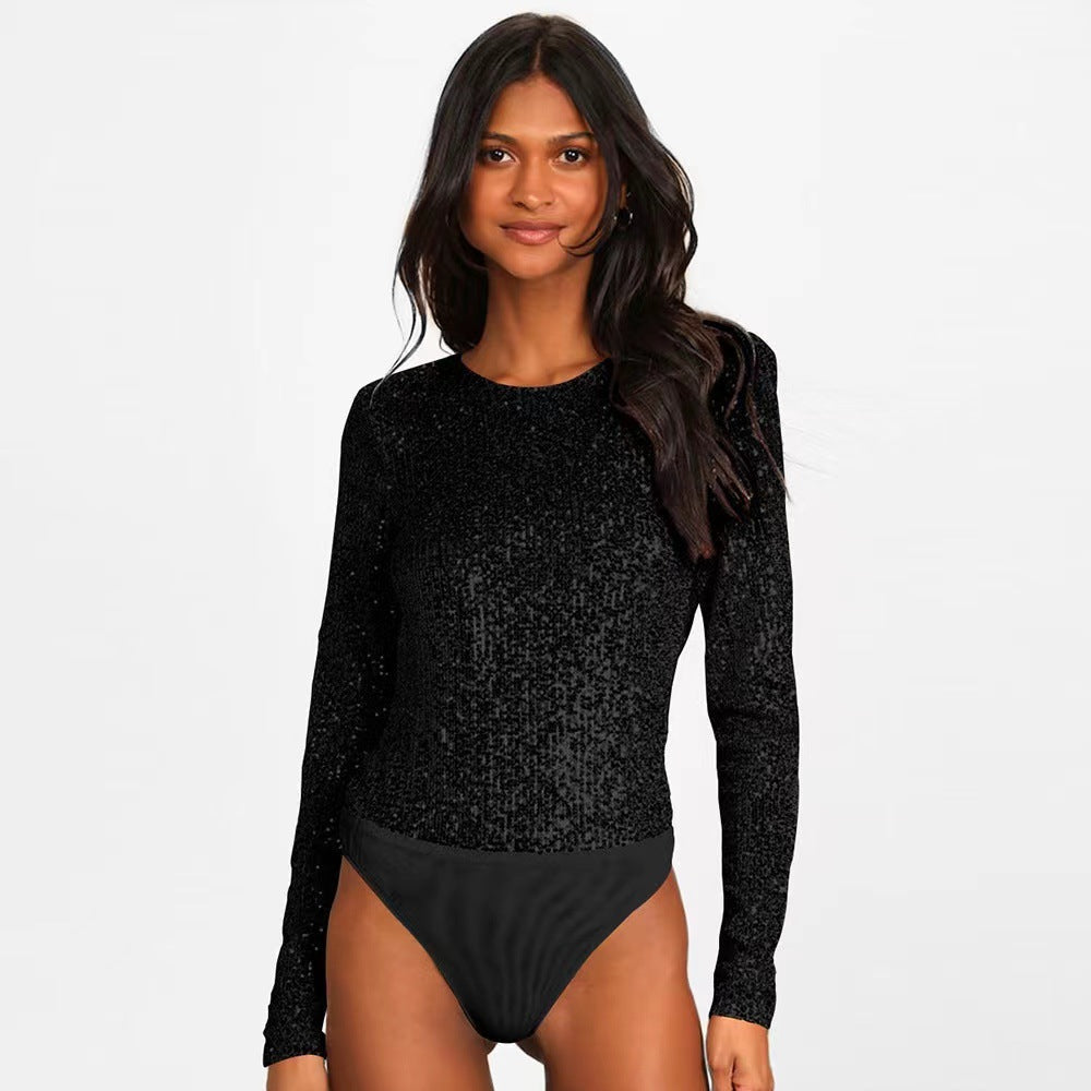 Women's Sequin Bodysuit – Sparkle Long Sleeve Party Bodysuit