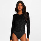Women's Sequin Bodysuit – Sparkle Long Sleeve Party Bodysuit