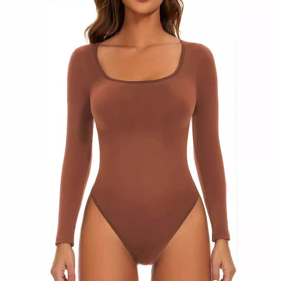 Women's Plunging Neck Bodysuit – Fitted Long Sleeve Evening Bodysuit