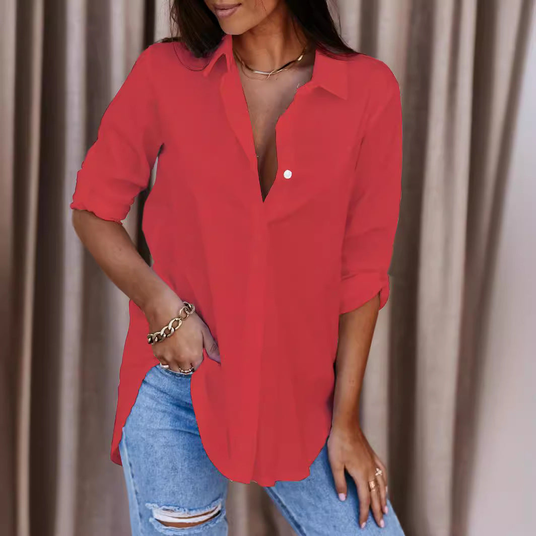 Women's Casual Shirt with Button Front and Utility Pocket