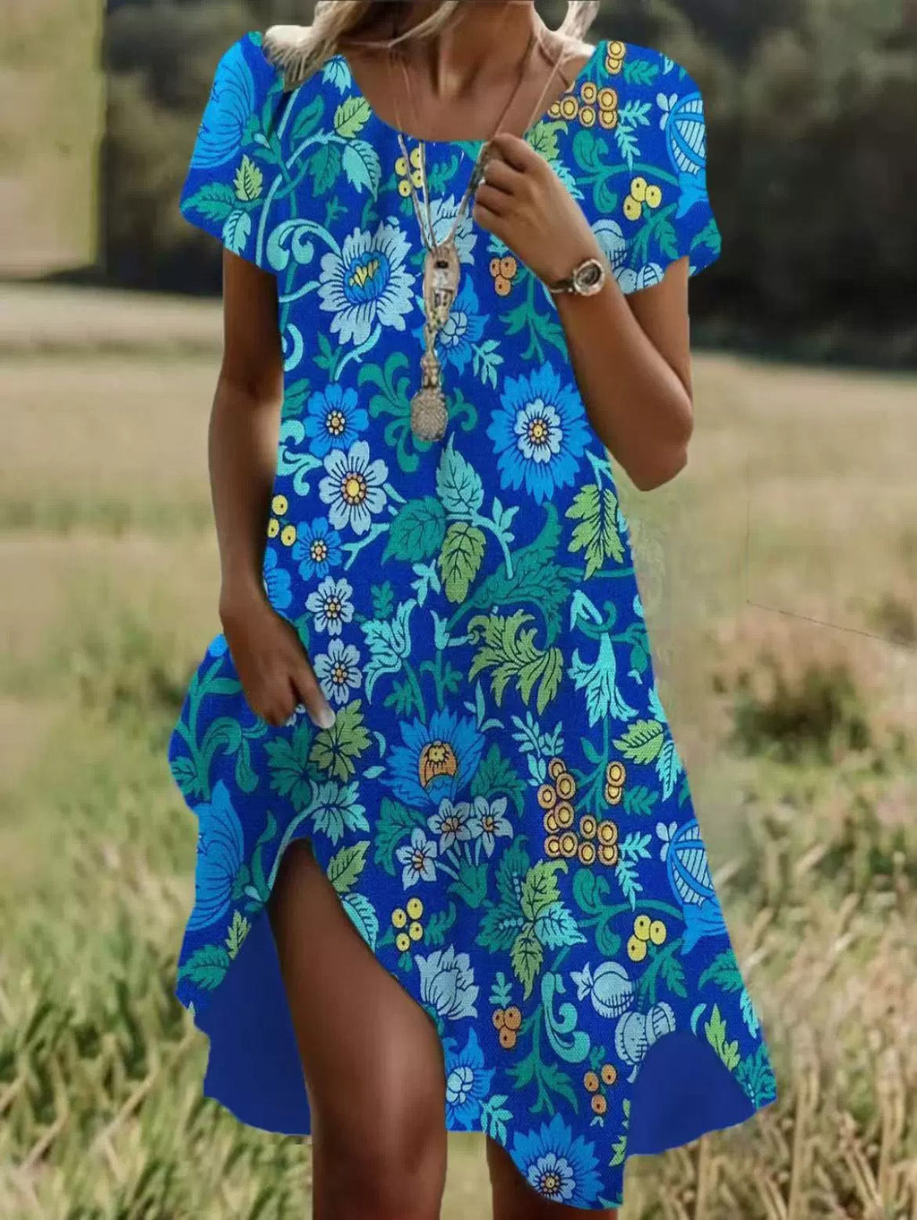 Women's Summer Midi Dress – Flowy Relaxed Fit Dress
