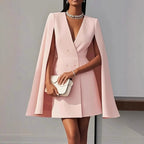 Women's Hooded Cape Dress – Deep V-Neck Formal Cocktail Dress