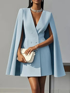 Women's Hooded Cape Dress – Deep V-Neck Formal Cocktail Dress