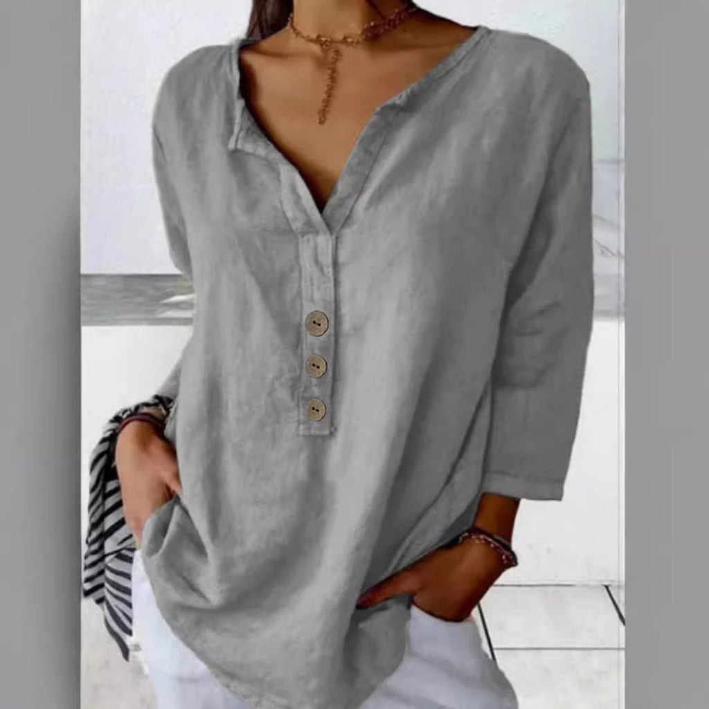 Women's Button Front Shirt Blouse – Relaxed Collared Everyday Blouse