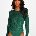 Women's Sequin Bodysuit – Sparkle Long Sleeve Party Bodysuit