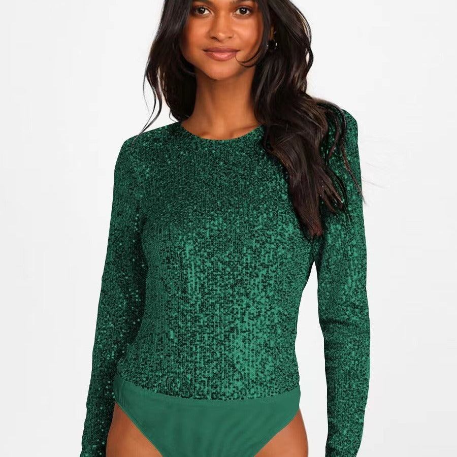 Women's Sequin Bodysuit – Sparkle Long Sleeve Party Bodysuit