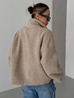 Women's Oversized Fleece Jacket – Stand Collar Zip-Up Winter Jacket
