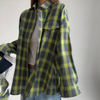 Women's Oversized Check Blouse – Relaxed Button Front Shirt Blouse