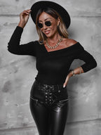 Women's Off-Shoulder Bodysuit – Fitted Long Sleeve Evening Bodysuit