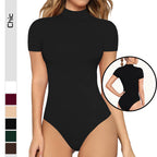Women's Mock Neck Bodysuit – Fitted Short Sleeve Bodysuit