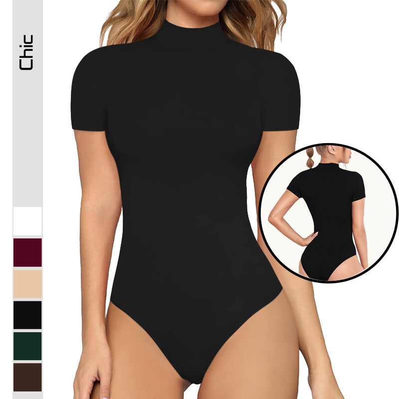 Women's Mock Neck Bodysuit – Fitted Short Sleeve Bodysuit