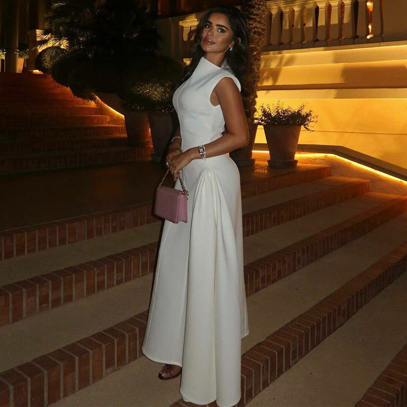 Women's High Neck Maxi Dress – Side Slit Formal Evening Gown