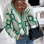 Women's Geometric Knit Cardigan – Oversized Button Front Patterned Cardigan