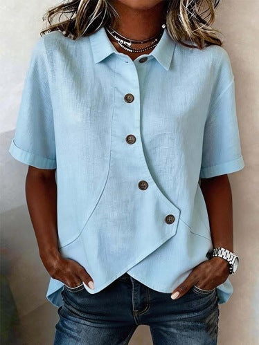 Women's Textured Blouse with Statement Buttons and Relaxed Shape