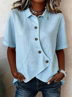 Women's Textured Blouse with Statement Buttons and Relaxed Shape