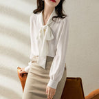 Women's Tie Neck Blouse – Belted Long Sleeve Dressy Blouse