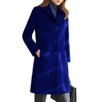 Women's Classic Long Coat – Lapel Collar Button Front Overcoat