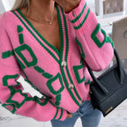 Women's Geometric Knit Cardigan – Oversized Button Front Patterned Cardigan