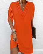 Women's V-Neck Wrap Dress – Short Sleeve Flowy Summer Dress