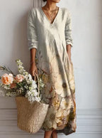 Women's Vintage Floral Midi Dress – Relaxed A-Line Summer Dress