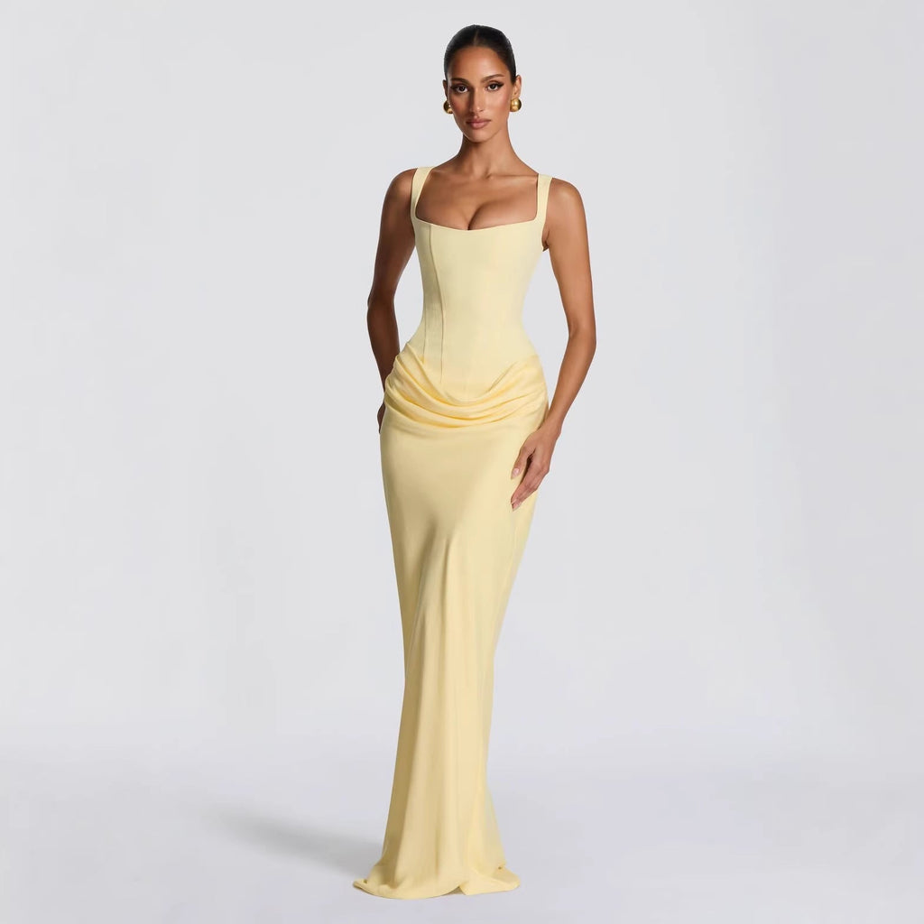 Women's Deep V-Neck Maxi Dress – Fitted Occasion Dress