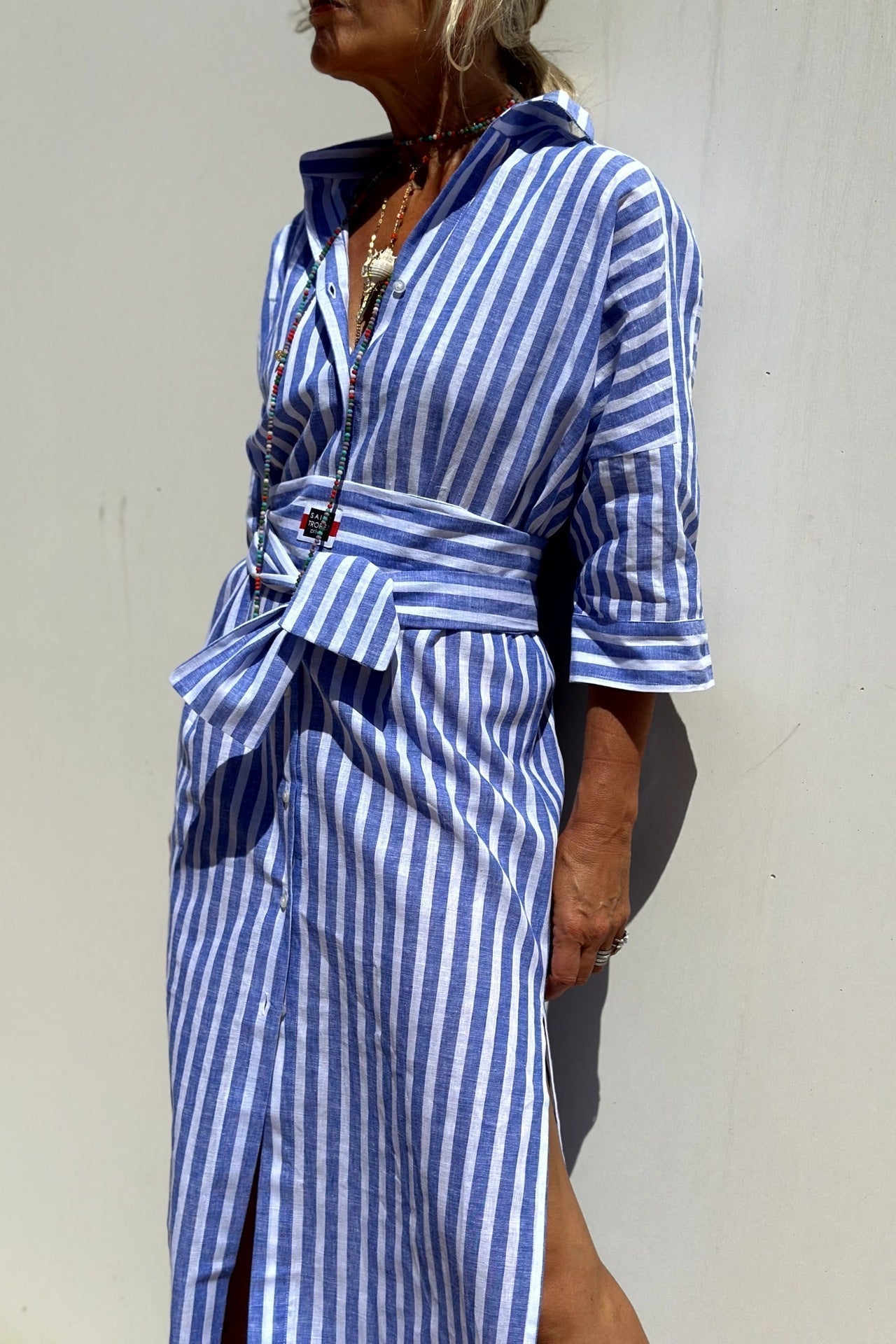 Women's Belted Shirt Dress – Striped Office Dress