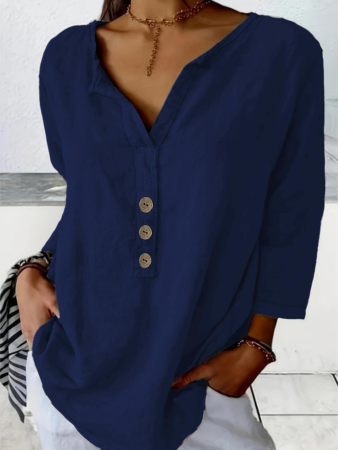 Women's Button Front Shirt Blouse – Relaxed Collared Everyday Blouse