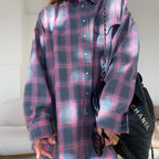 Women's Oversized Check Blouse – Relaxed Button Front Shirt Blouse