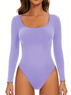 Women's Plunging Neck Bodysuit – Fitted Long Sleeve Evening Bodysuit
