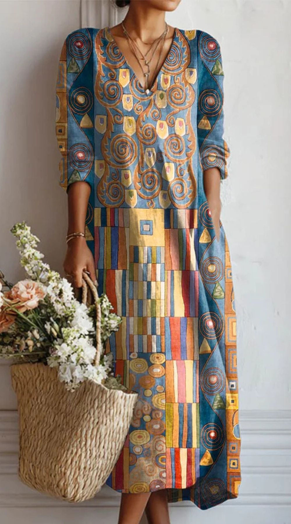 Women's Vintage Floral Midi Dress – Relaxed A-Line Summer Dress