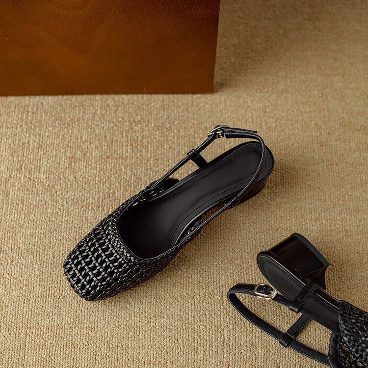 Women's Block Heel Slingback Sandals – Braided Dress Sandals