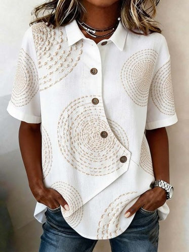 Women's Textured Blouse with Statement Buttons and Relaxed Shape