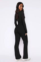 Women's Crop Top Flared Pants Set – Button Detail Casual Loungewear Set