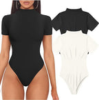 Women's High Neck Bodysuit – Fitted Short Sleeve Bodysuit