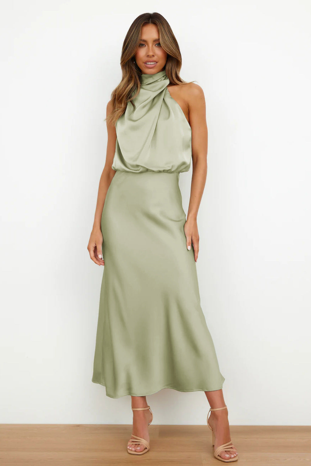 Women's Asymmetrical Neck Midi Dress – Fitted Formal Occasion Dress