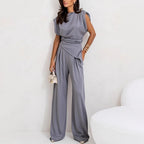 Women's Draped Top Pants Set – High Waist Wide Leg Co-Ord Set