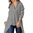 Women's Longline Shirt Blouse – Asymmetrical Button Down Tunic Blouse