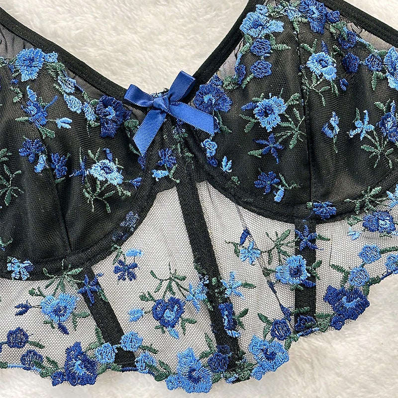 Women's French Lace Lingerie Set – Floral Bra & Matching Panty Set
